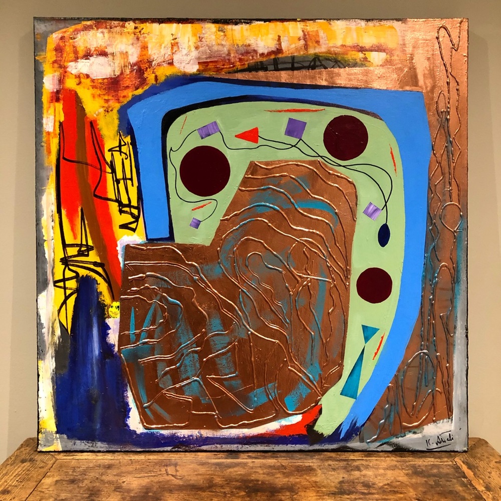 Abstract Canvas Art with Blue and Brown Accents